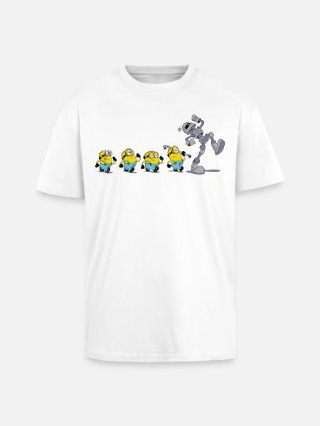 Minions En Rang Avec Robot - T-shirt unisexe oversize épais - blanc