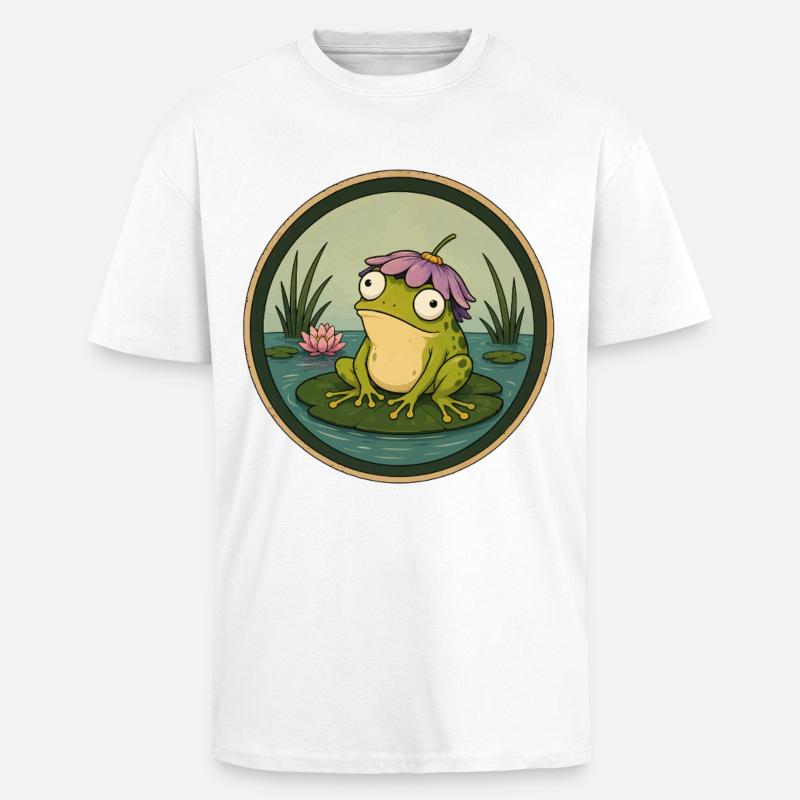 Grenouille de rivière sur nénuphar - T-shirt unisexe oversize épais - blanc
