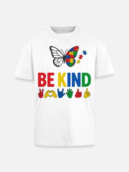 Autismus Sei freundlich Bewusstsein | Bunter Schmetterling - Oversized Heavyweight Unisex T-Shirt - Weiß