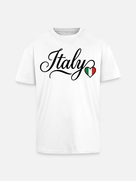 Italie Love Script Heart - T-shirt unisexe oversize épais - blanc