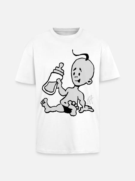 Baby with a milk bottle - Unisex Oversized Heavyweight T-shirt - white