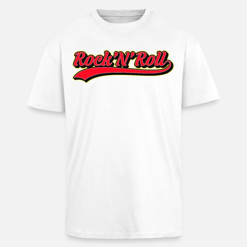 Rock 'N' Roll Retro Script Logo - Oversized Heavyweight Unisex T-Shirt - Weiß