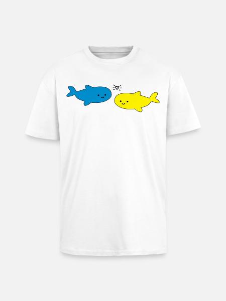 Fröhliche Fische Blau Gelb - Oversized Heavyweight Unisex T-Shirt - Weiß