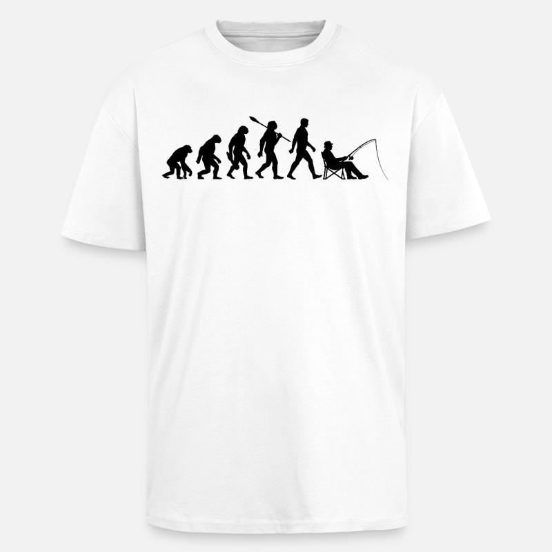 Evolution - Fishing, Angler Gift - Unisex Oversized Heavyweight T-shirt - white