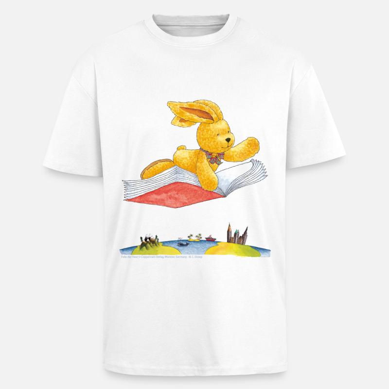 Felix the Rabbit Flying Book - Unisex Oversized Heavyweight T-shirt - white