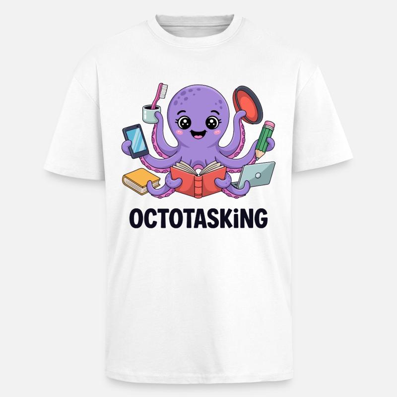 Octotasking Creature in Multitask Mode - Unisex Oversized Heavyweight T-shirt - white