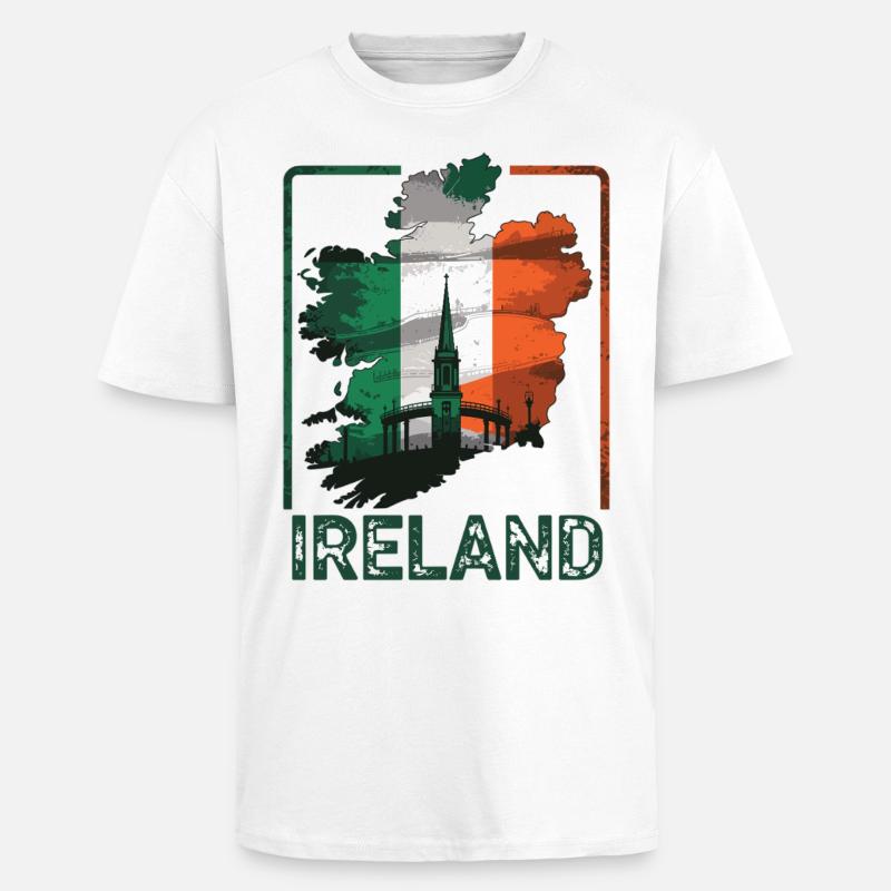 Carte de l’Irlande avec drapeau - T-shirt unisexe oversize épais - blanc