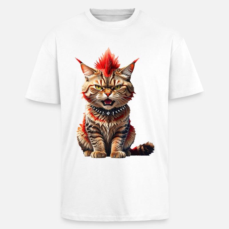 Punk Katze - Oversized Heavyweight Unisex T-Shirt - Weiß