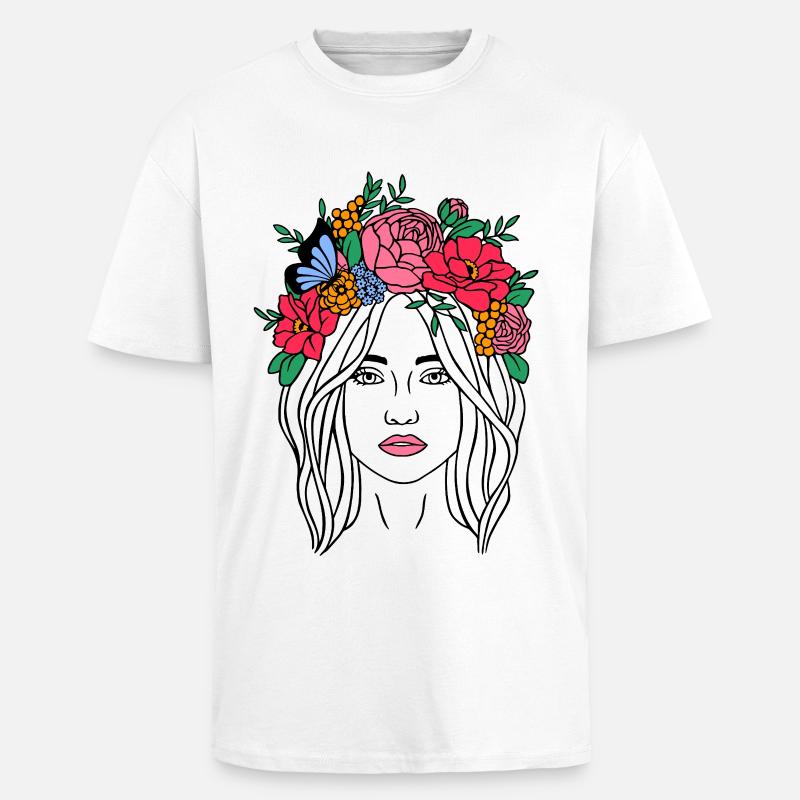 Boho Blumenfrau - Oversized Heavyweight Unisex T-Shirt - Weiß