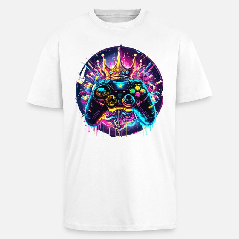 Synthwave Gamer Controller mit Krone - Oversized Heavyweight Unisex T-Shirt - Weiß