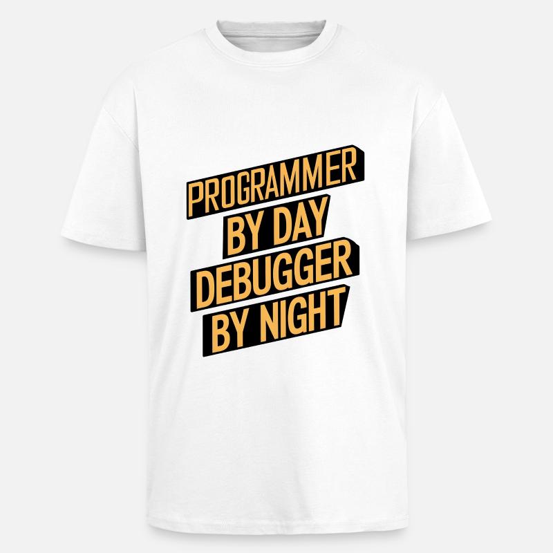 Programmeur le jour, débogueur la nuit - T-shirt unisexe oversize épais - blanc