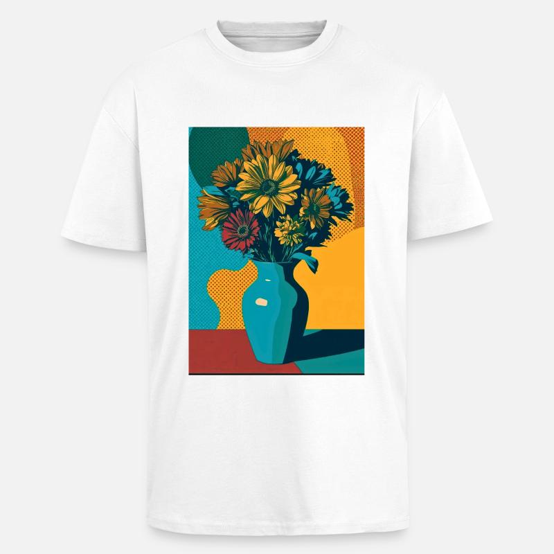 Pop Art Blumen auf blauer Vase - Oversized Heavyweight Unisex T-Shirt - Weiß