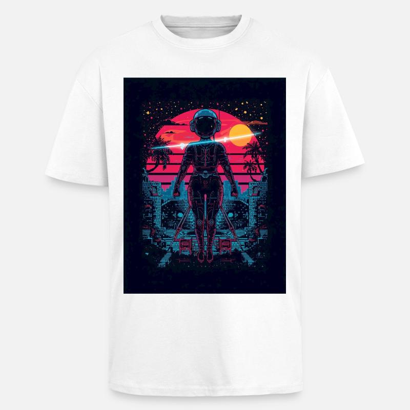 Astronaut Neon Sunset - Oversized Heavyweight Unisex T-Shirt - Weiß