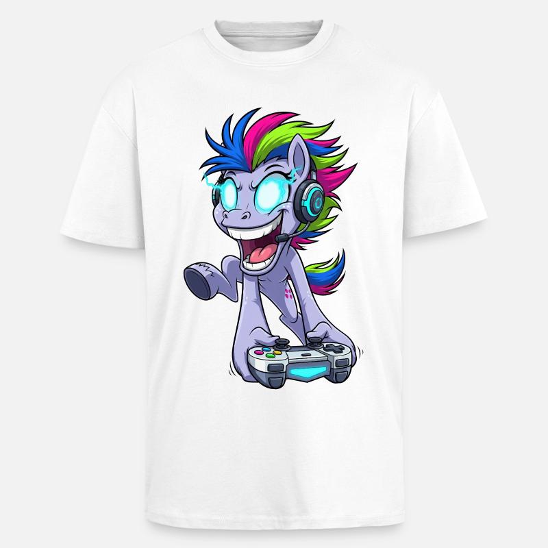 Funkelnder Gaming Pegasus mit Kopfhörer - Oversized Heavyweight Unisex T-Shirt - Weiß