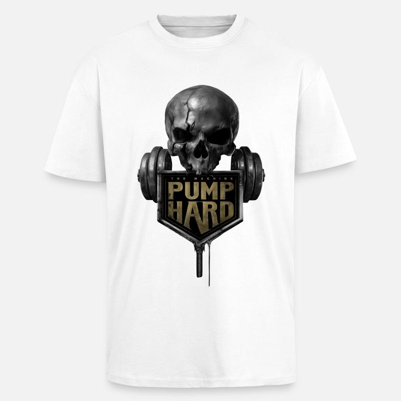 Schädel mit Hantel: Pump Hard - Oversized Heavyweight Unisex T-Shirt - Weiß