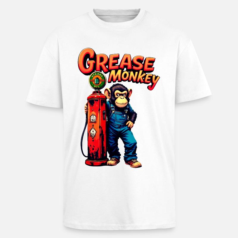Conception rétro de la pompe GreaseMonkey - T-shirt unisexe oversize épais - blanc