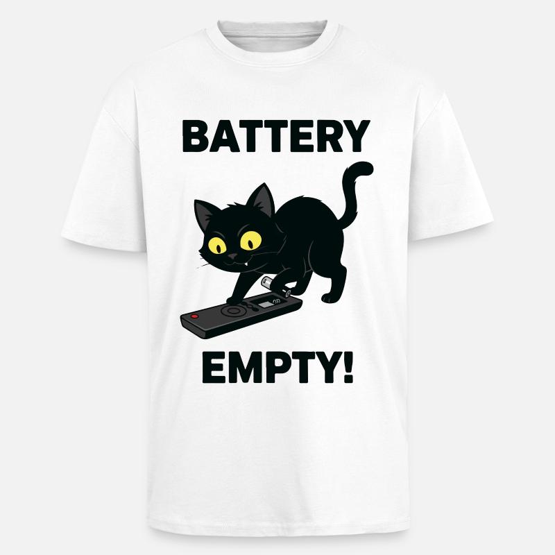 Battery Empty Chat Télécommande Humour - T-shirt unisexe oversize épais - blanc