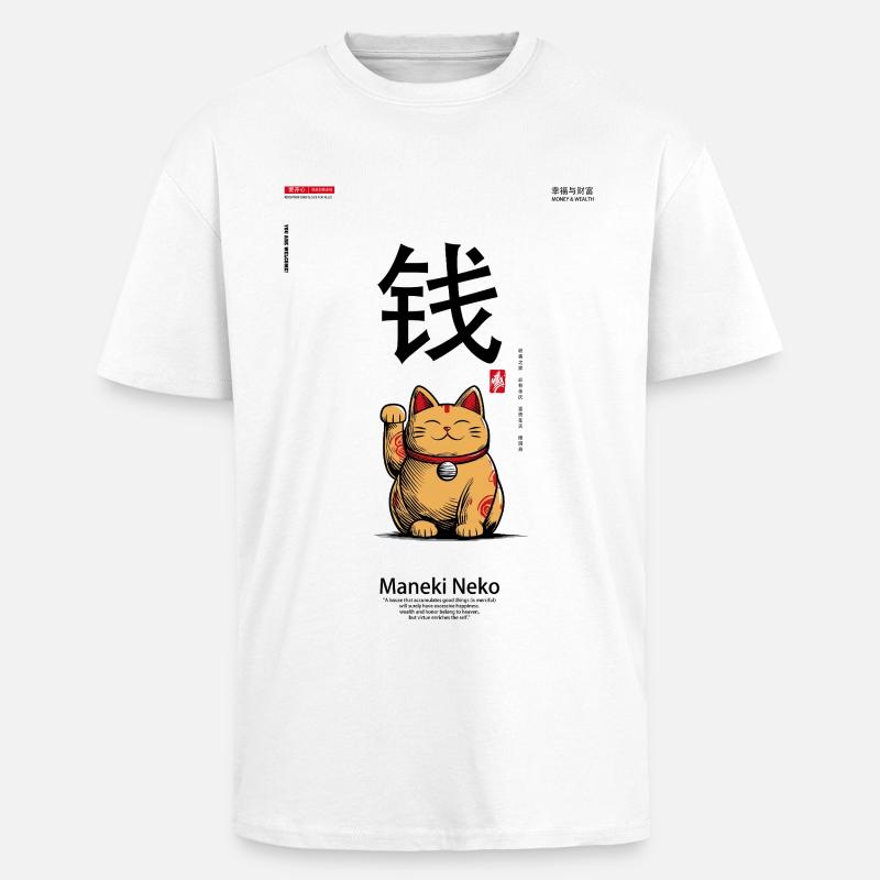 Maneki-Neko - Maglietta oversize spessa - bianco