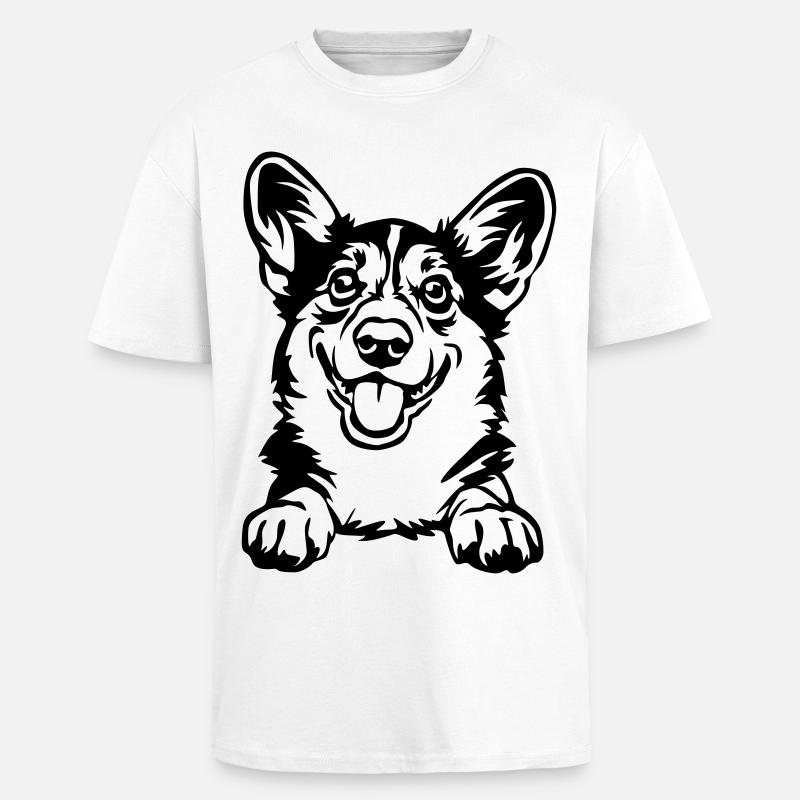 Welsh Corgi Head - Unisex Oversized Heavyweight T-shirt - white