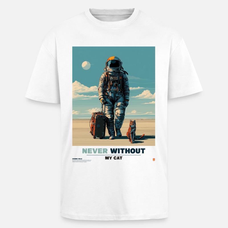 Jamais sans mon chat dans l’espace - T-shirt unisexe oversize épais - blanc