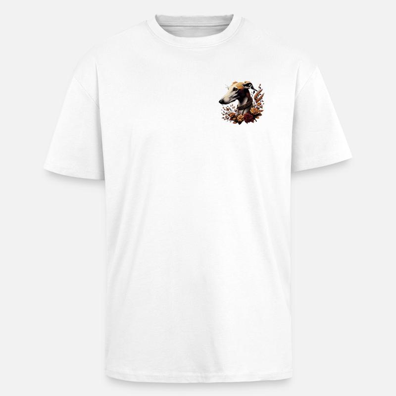 Tête de lévrier Chapelet d’automne - T-shirt unisexe oversize épais - blanc