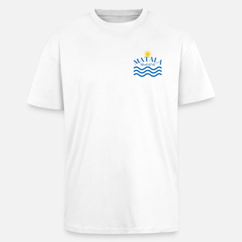 Matala Crète ondule le Soleil Logo - T-shirt unisexe oversize épais - blanc