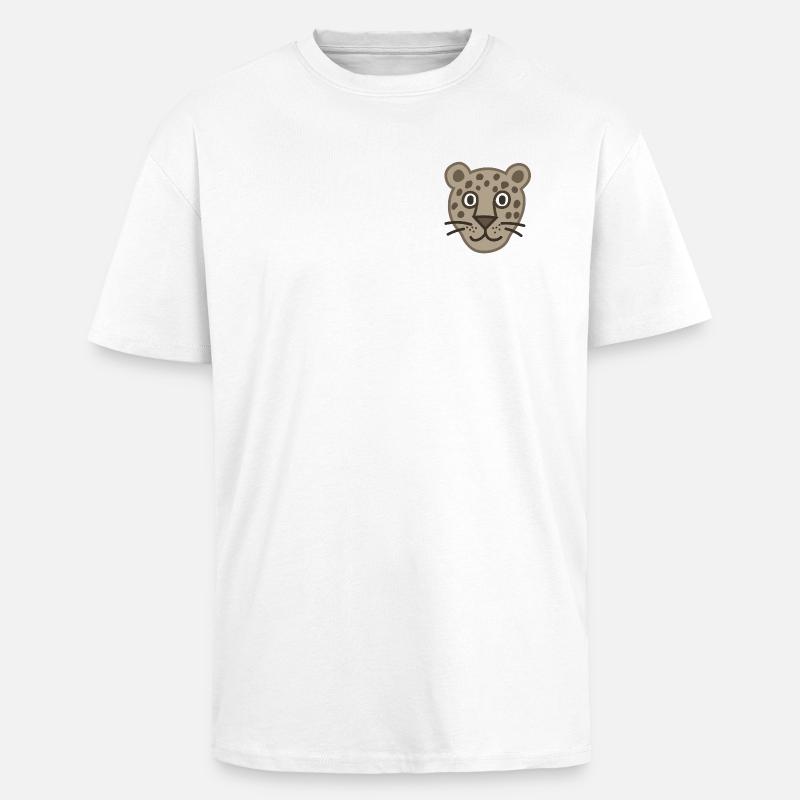 Dessin animé mignon visage de léopard - T-shirt unisexe oversize épais - blanc