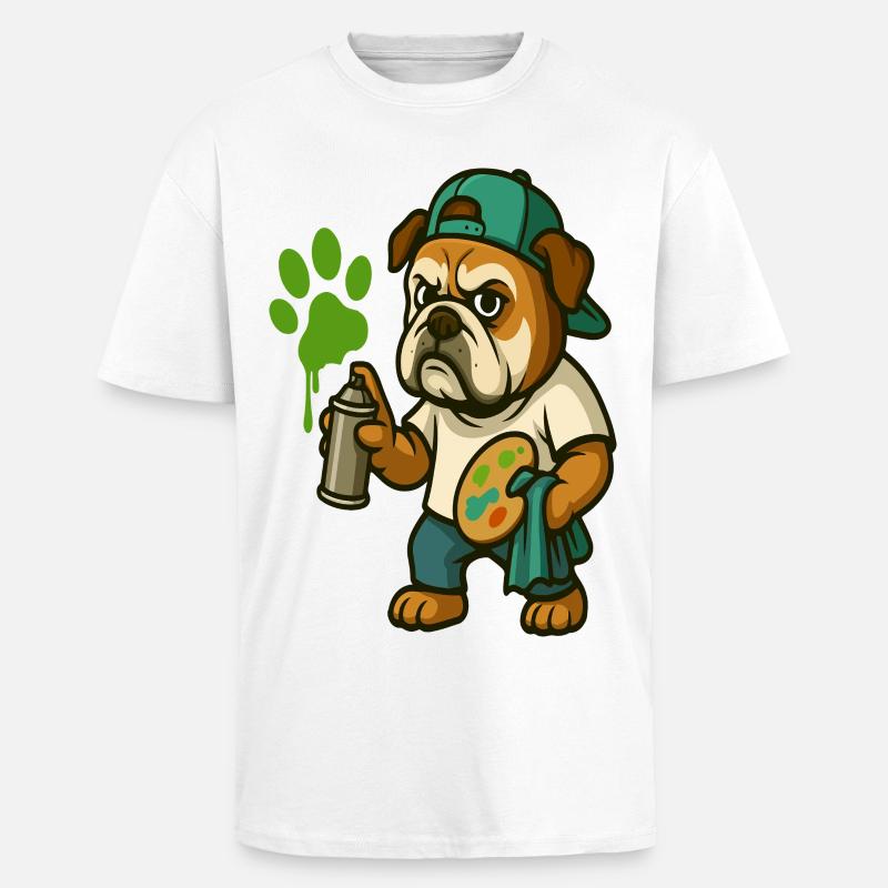 Graffiti-Bulldoggen-Maskottchen mit Sprühfarbe - Oversized Heavyweight Unisex T-Shirt - Weiß