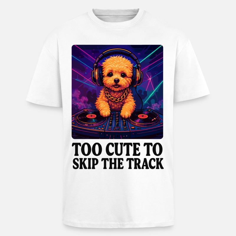 DJ Maltipoo: For søt til å hoppe over sporet - Neon Art - Unisex oversized t-skjorte i kraftig kvalitet - hvit