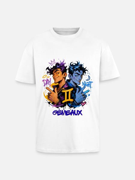 Gémeaux Homme – Cadeau Astrologie - T-shirt unisexe oversize épais - blanc
