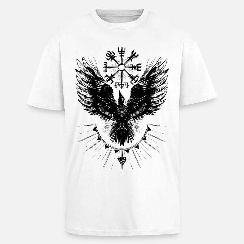 Corbeau Viking Vegvisir Valknut - T-shirt unisexe oversize épais - blanc