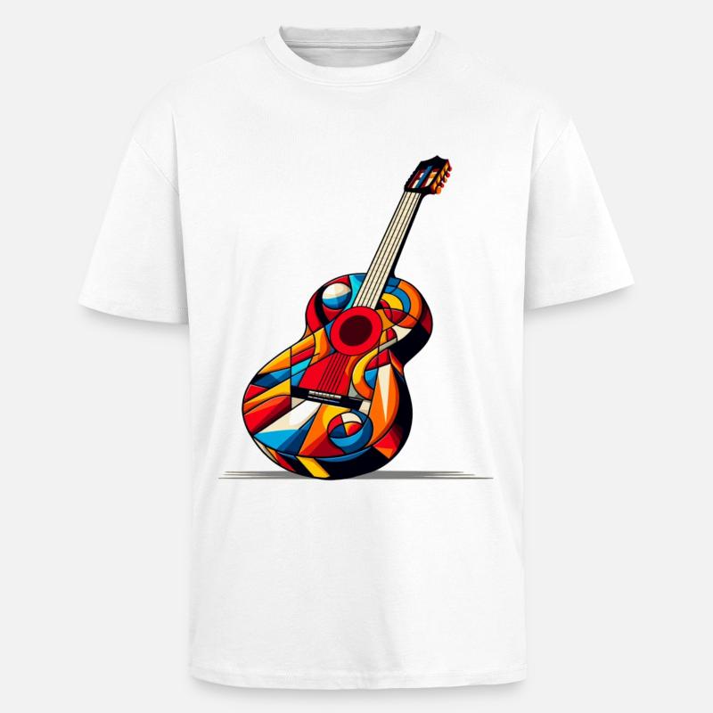 Guitare classique multicolore style cubiste - T-shirt unisexe oversize épais - blanc