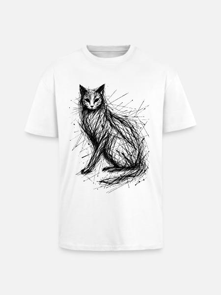 Cat Sketch Abstract - Unisex Oversized Heavyweight T-shirt - white