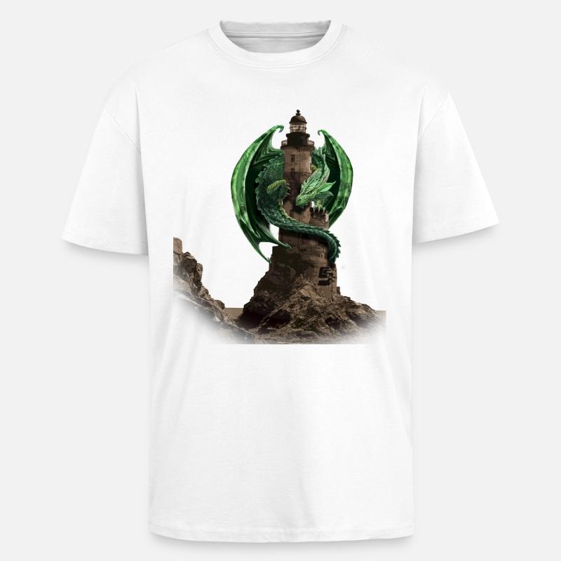 Drachen Leuchtturm von Custom - Oversized Heavyweight Unisex T-Shirt - Weiß