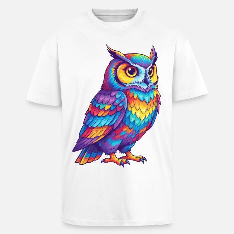 Bunte Eulen-Regenbogen-Pop-Art-Aquarell - Oversized Heavyweight Unisex T-Shirt - Weiß