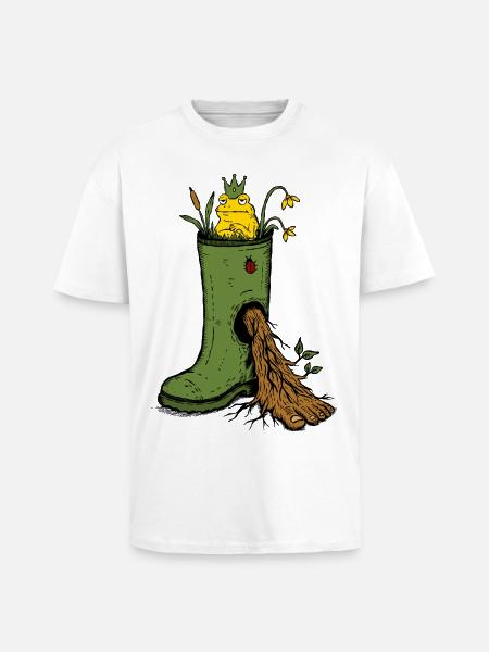 Frog King Rubber Boot Garden Doodle - Unisex Oversized Heavyweight T-shirt - white