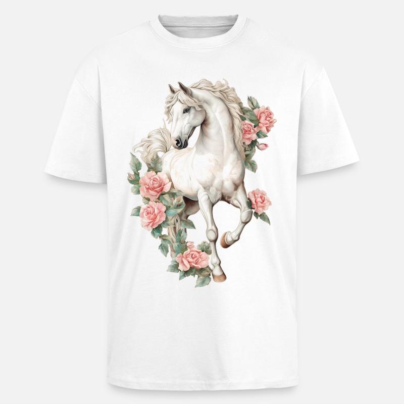 Häst med rosor - Unisex oversized t-shirt i kraftig kvalitet - vit