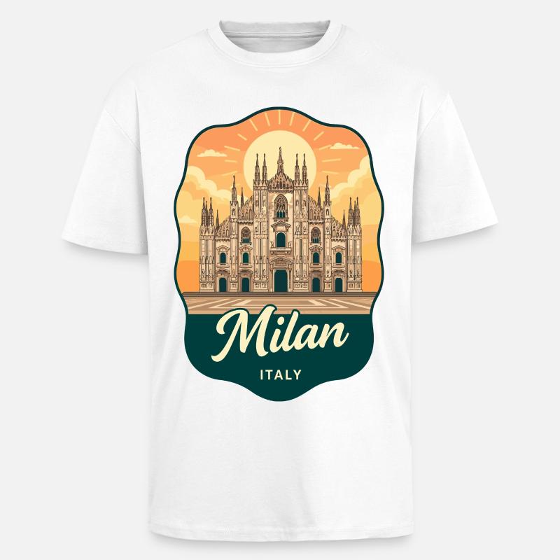 Milan Duomo Retro Sunset Reiseabzeichen - Oversized Heavyweight Unisex T-Shirt - Weiß