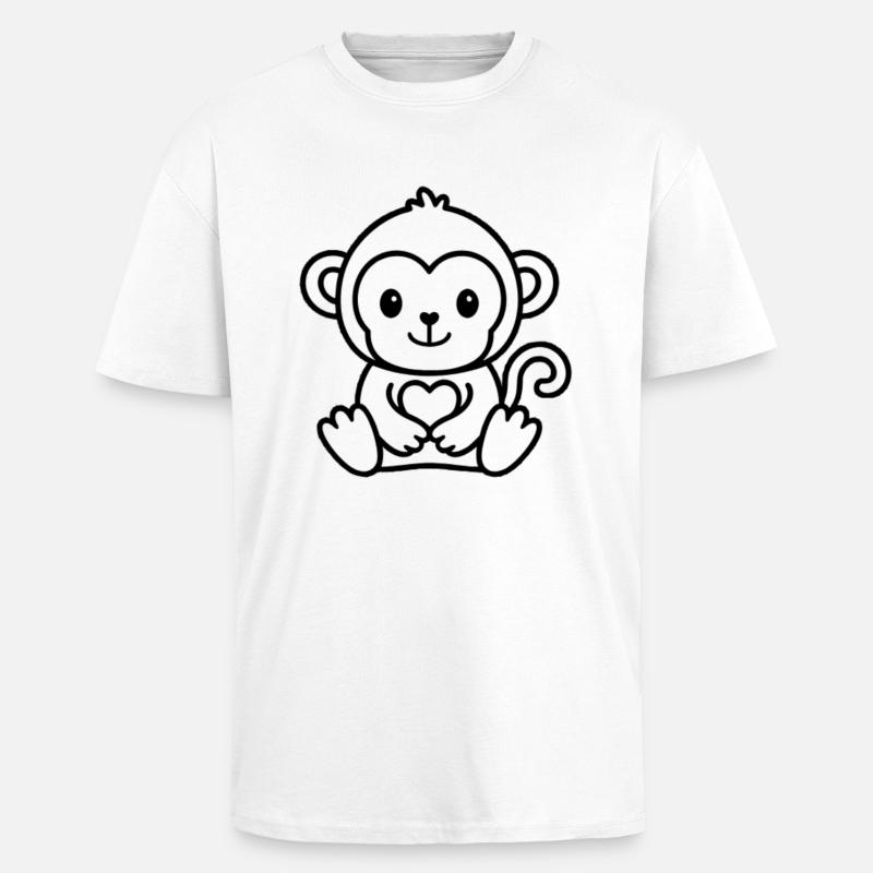 Cute Monkey Outline Tee - Unisex Oversized Heavyweight T-shirt - white