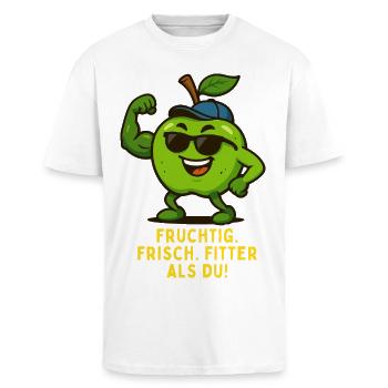 Fruity Fitness Apple Hero Musculation Dessin animé - T-shirt unisexe oversize épais - blanc - Devant - Alina (178cm) & Michal (187cm)