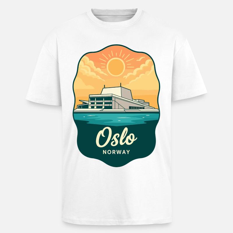 Osloer Opernhaus Retro-Sonnenuntergangsabzeichen - Oversized Heavyweight Unisex T-Shirt - Weiß