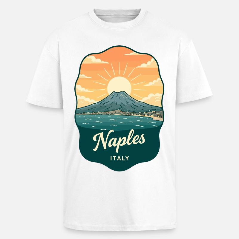 Neapel Mount Vesuvius Retro Reiseabzeichen - Oversized Heavyweight Unisex T-Shirt - Weiß