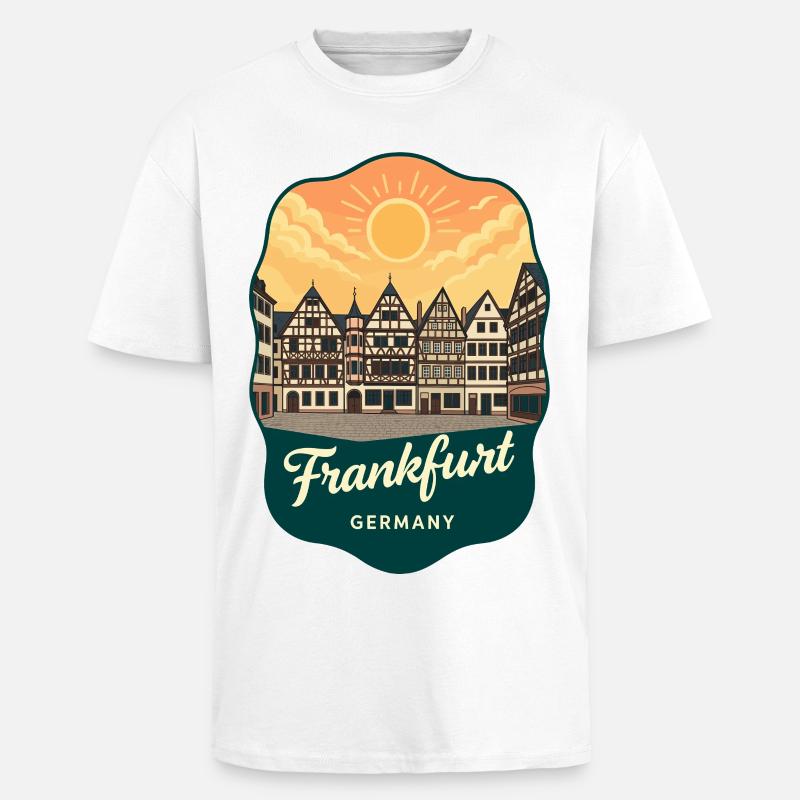 Frankfurt Romer Retro Sunset Reiseabzeichen - Oversized Heavyweight Unisex T-Shirt - Weiß