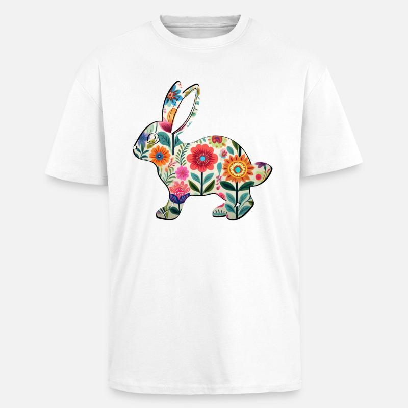 Florale Osterhasen-Silhouette - Boho Chic - Oversized Heavyweight Unisex T-Shirt - Weiß