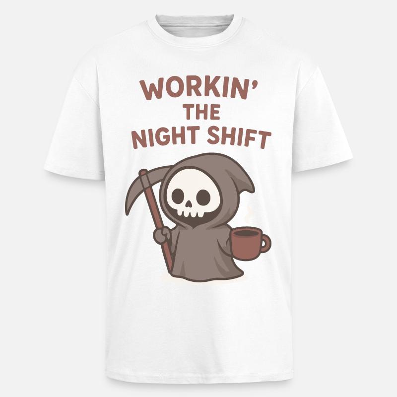 Café Grim Reaper Night Shift - T-shirt unisexe oversize épais - blanc