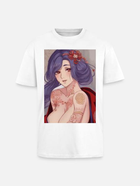 Geisha Bloom Tattooed  - Unisex Oversized Heavyweight T-shirt - white