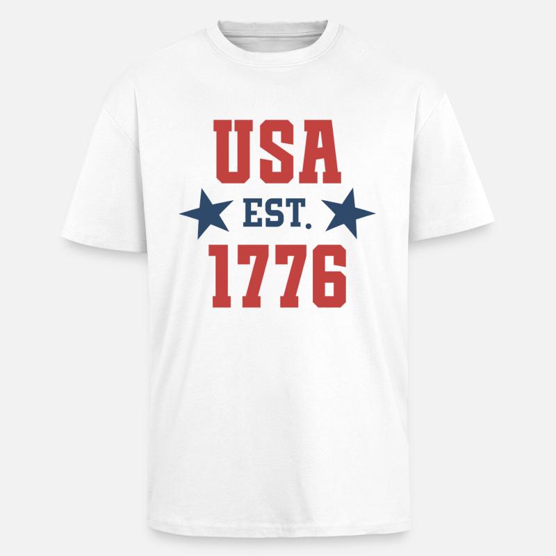 États-Unis Est 1776 - T-shirt unisexe oversize épais - blanc