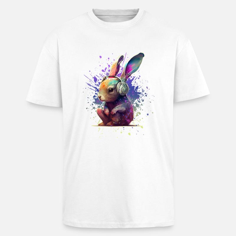 Bunter Hase mit Kopfhörern - Oversized Heavyweight Unisex T-Shirt - Weiß