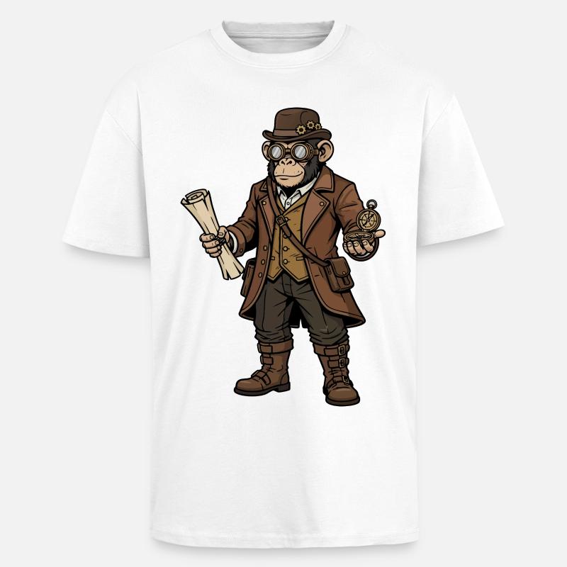 Monkey Explorer Steampunk Retro-Abenteuer - Oversized Heavyweight Unisex T-Shirt - Weiß