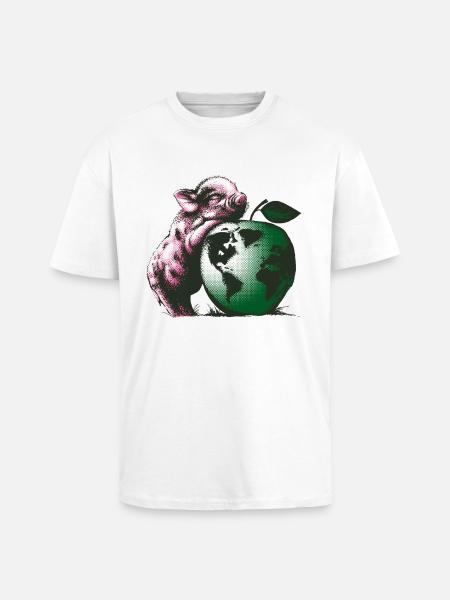 Vegan-Schweinchen - Oversized Heavyweight Unisex T-Shirt - Weiß